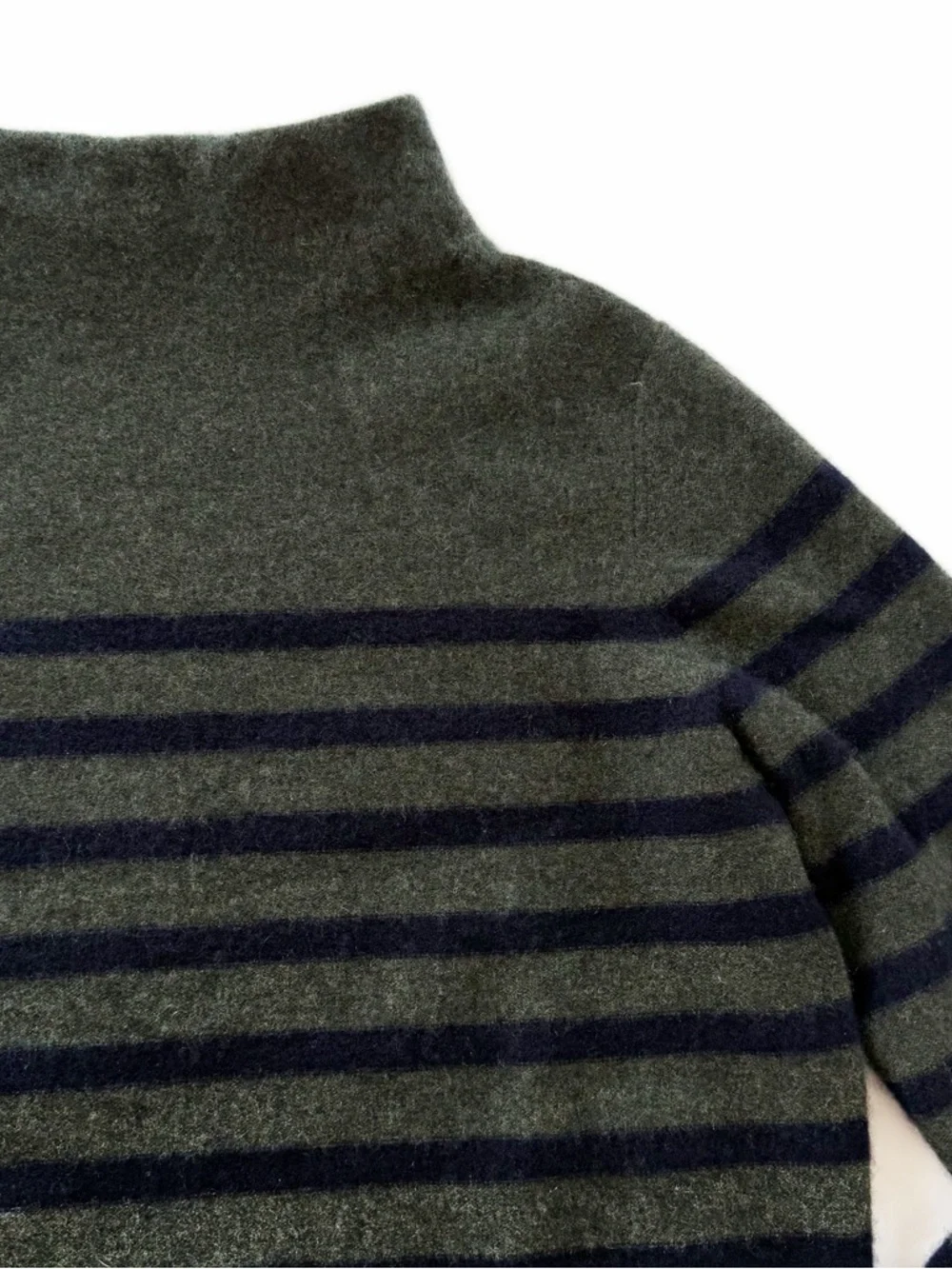 Vince Sweater Womens Medium 100% Cashmere Green Black Striped Mock Neck - Picture 4 of 8